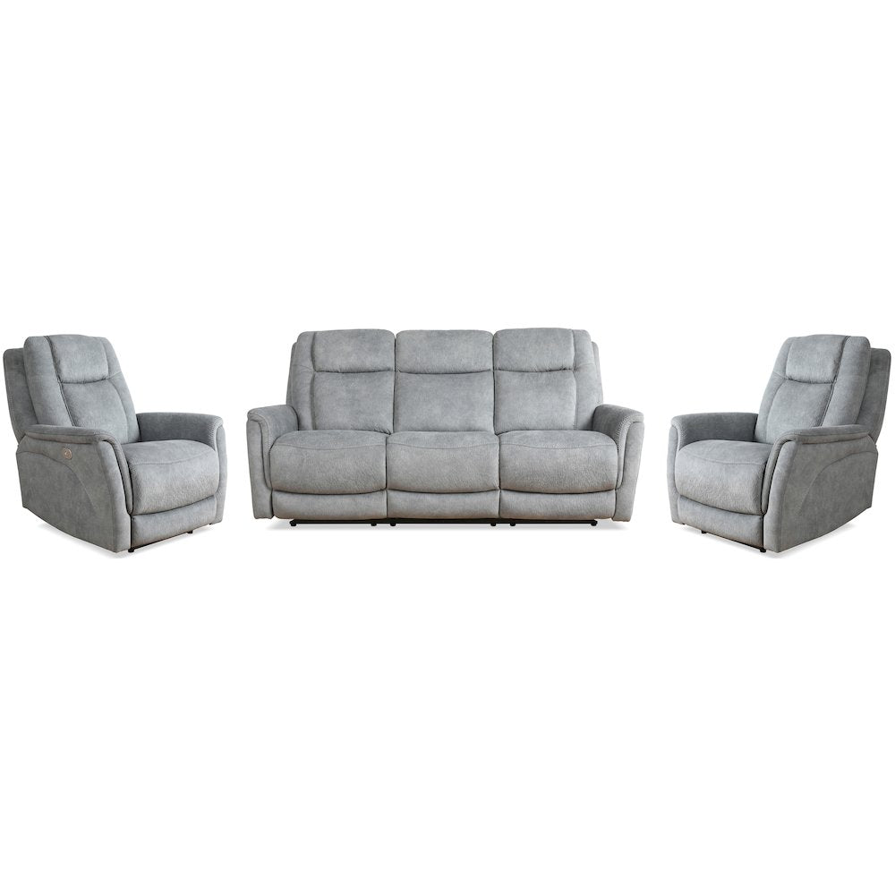 Linus - Hudson Grey Power Reclining Sofa and Two Recliners