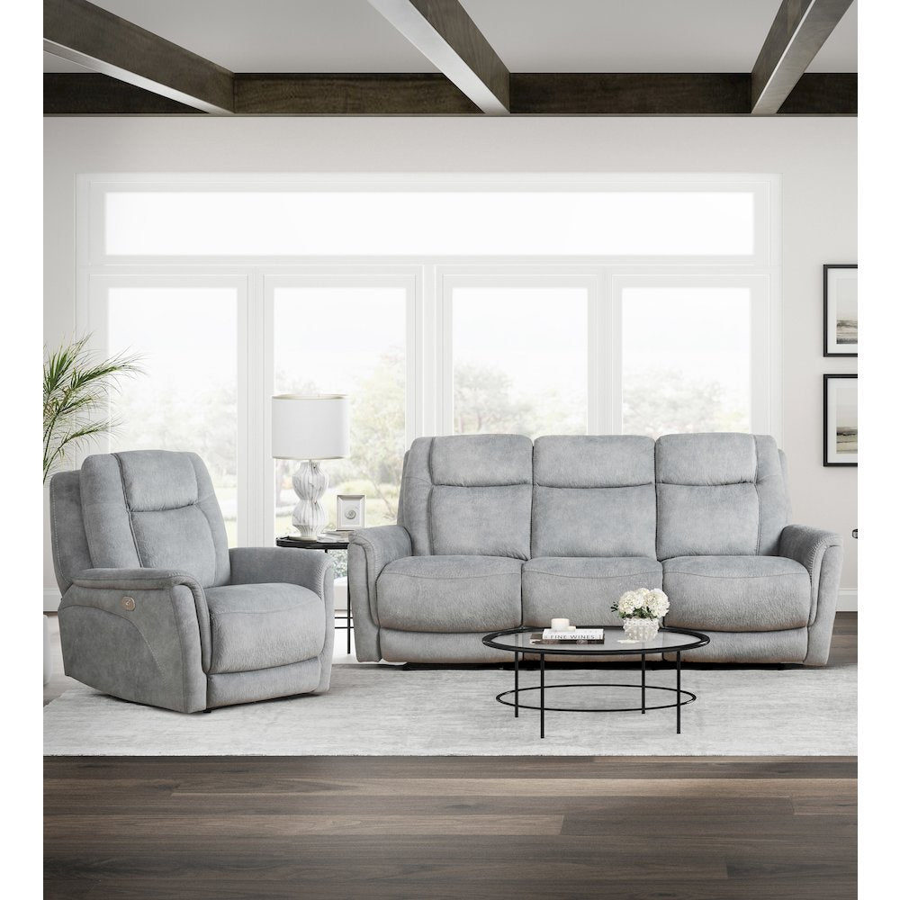Linus - Hudson Grey Power Reclining Sofa and Recliner