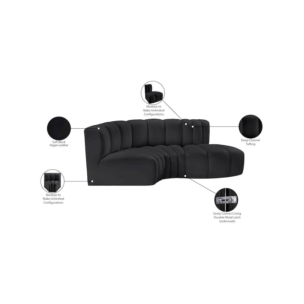 Arc Black Vegan Leather Modular Sofa
