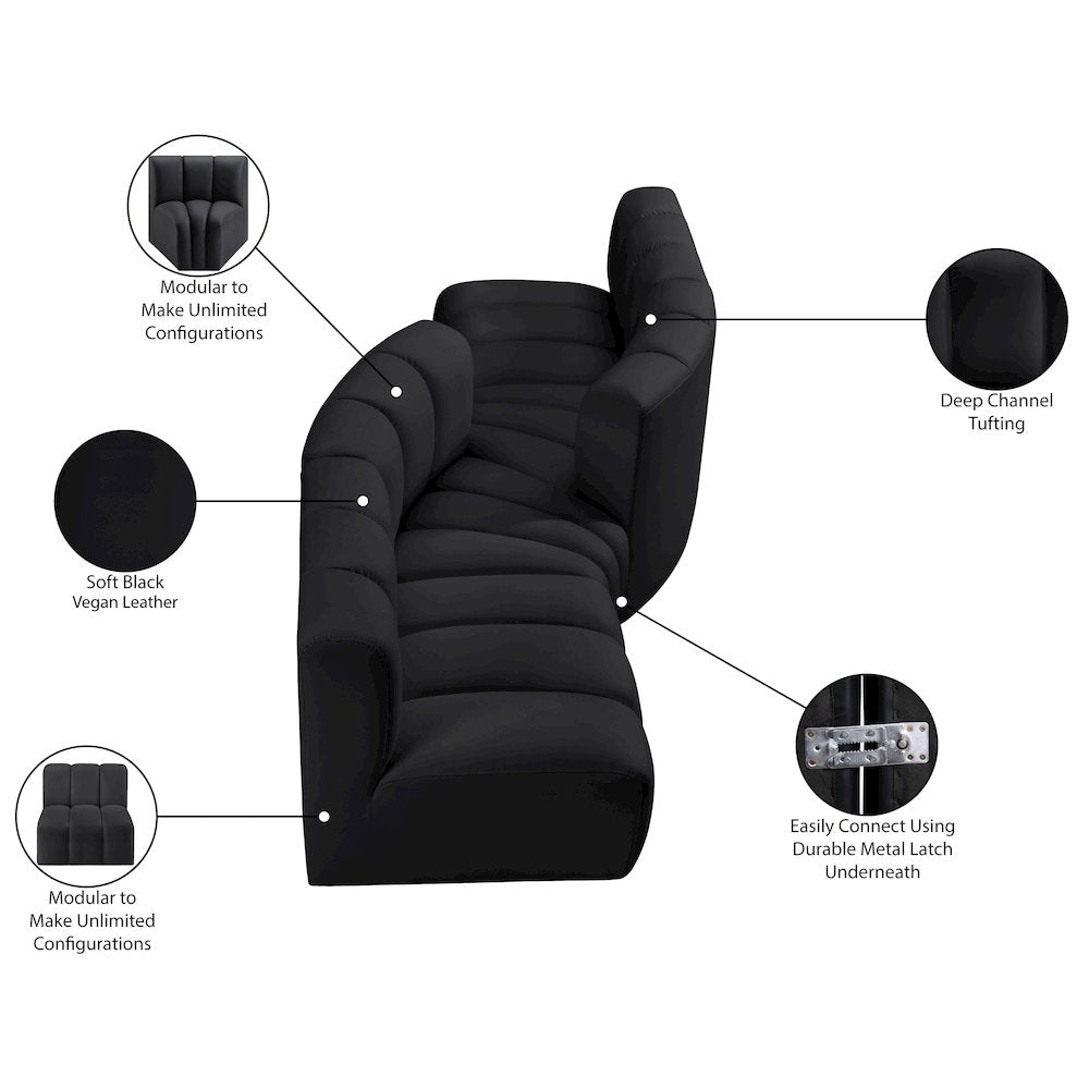 Arc Black Vegan Leather Modular Sofa
