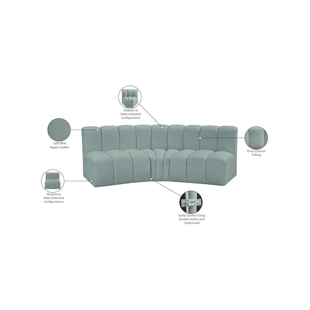 Arc Mint Green Vegan Leather Modular Sofa