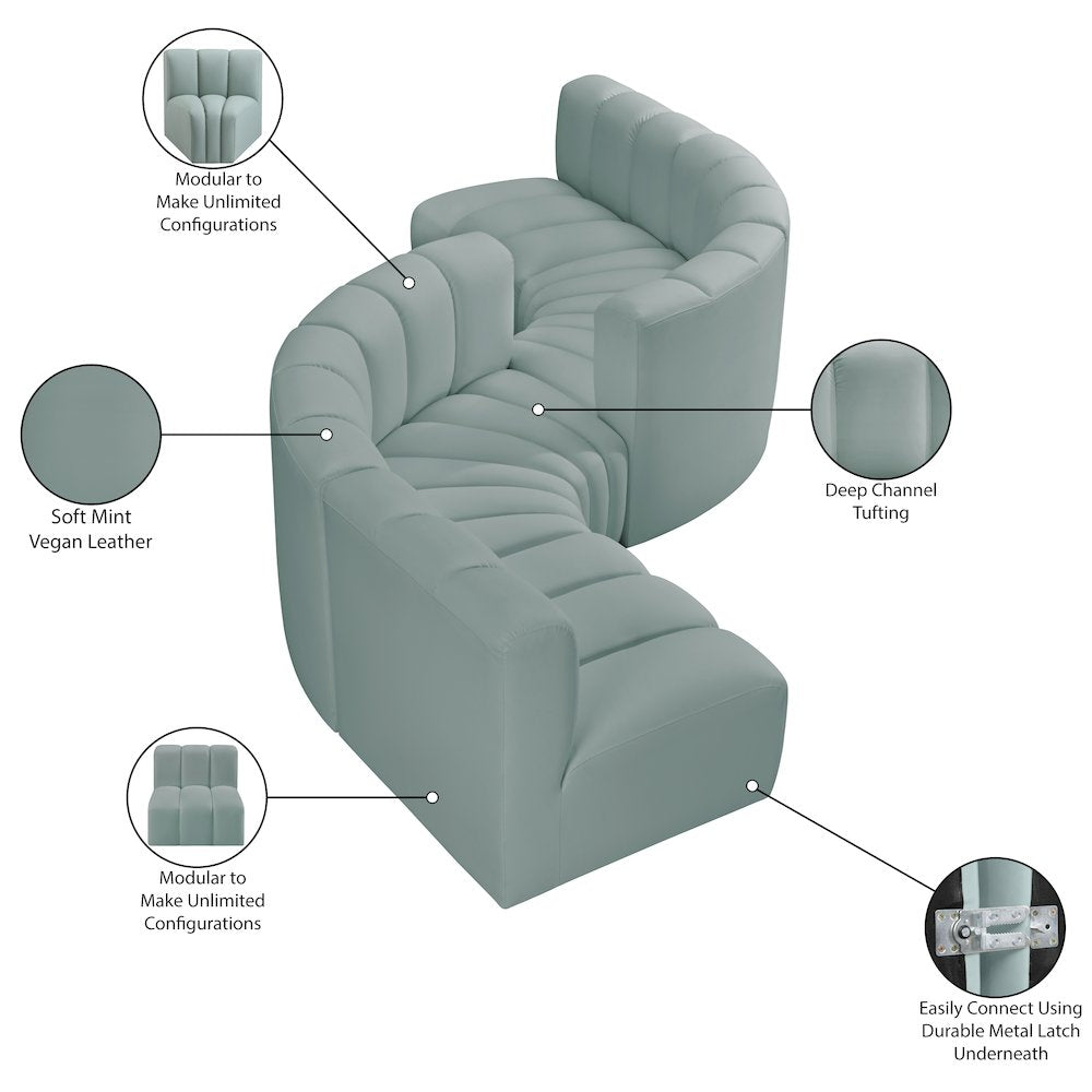 Arc Mint Green Vegan Leather Modular Sofa