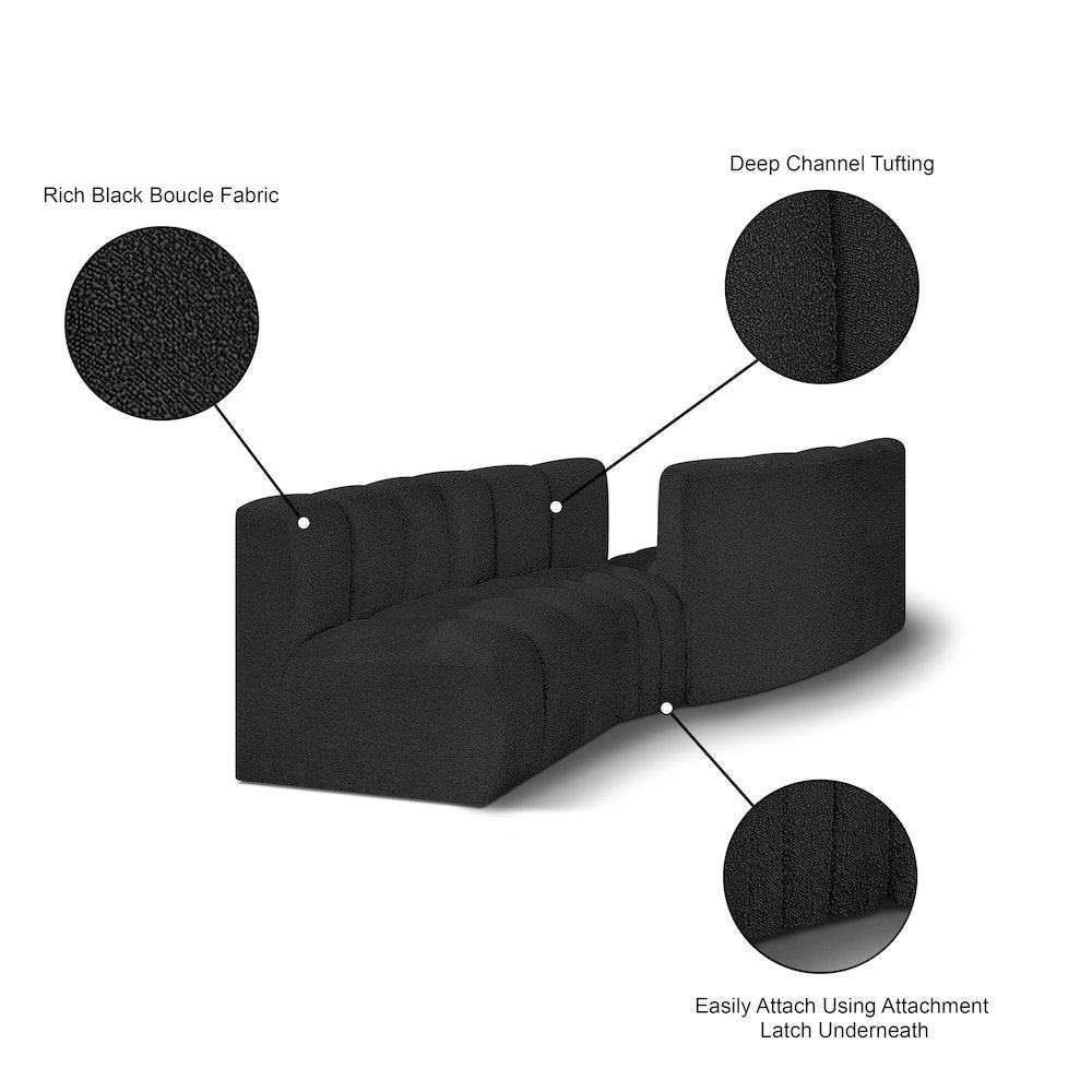 Arc Black Boucle Fabric Modular Sofa