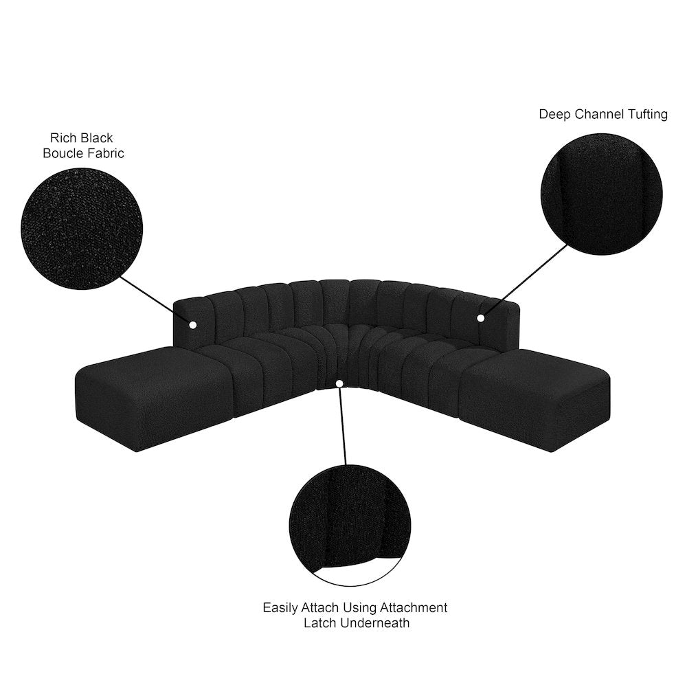 Arc Black Boucle Fabric Modular Sofa