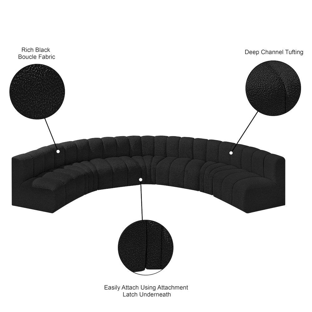Arc Black Boucle Fabric Modular Sofa