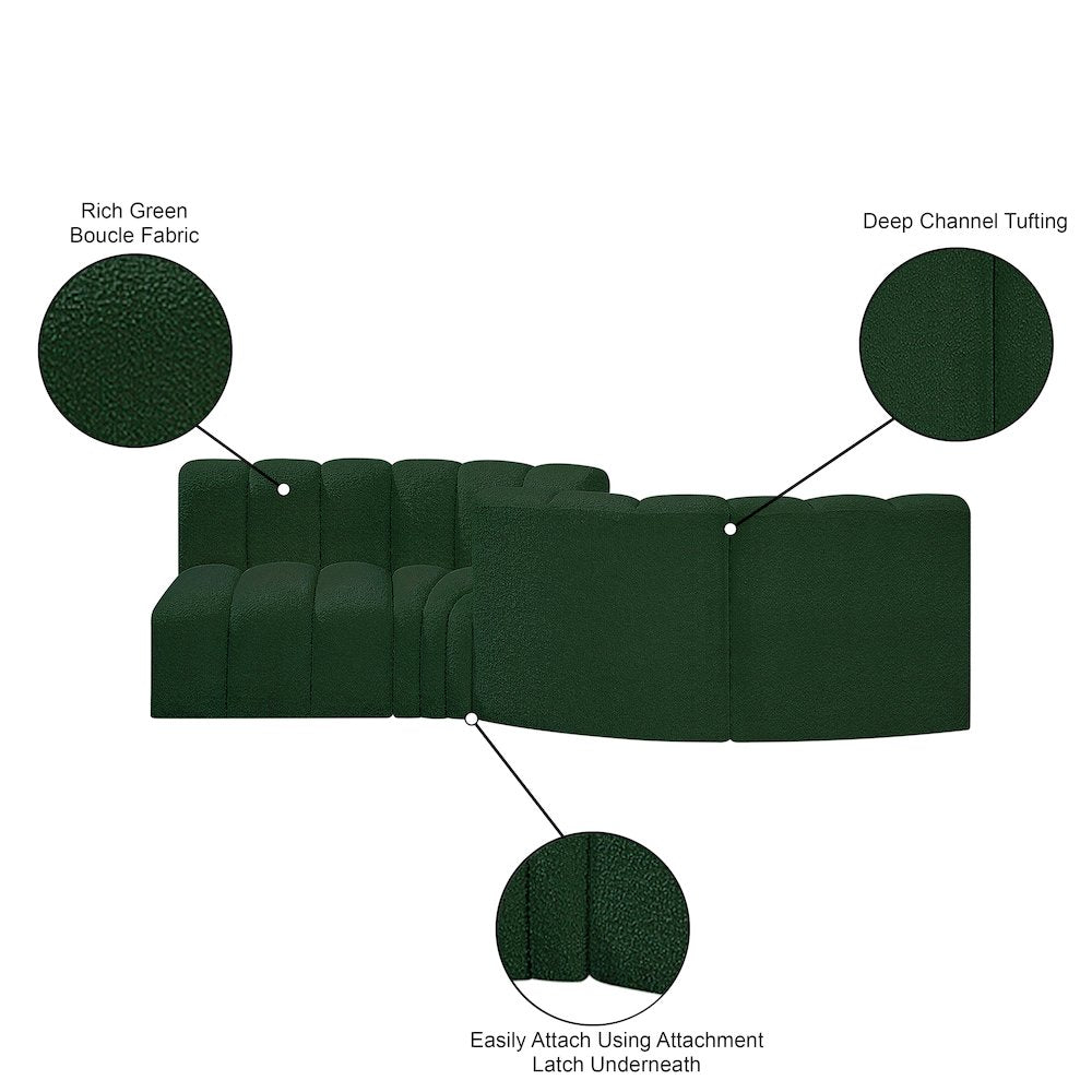 Arc Green Boucle Fabric Modular Sofa