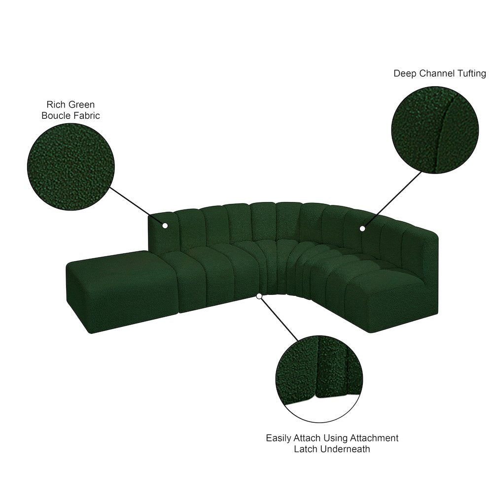 Arc Green Boucle Fabric Modular Sofa