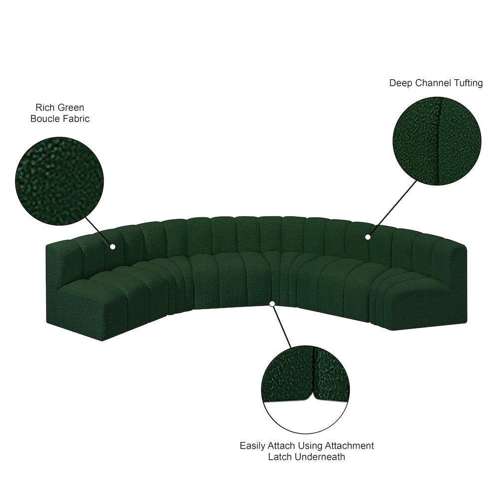 Arc Green Boucle Fabric Modular Sofa