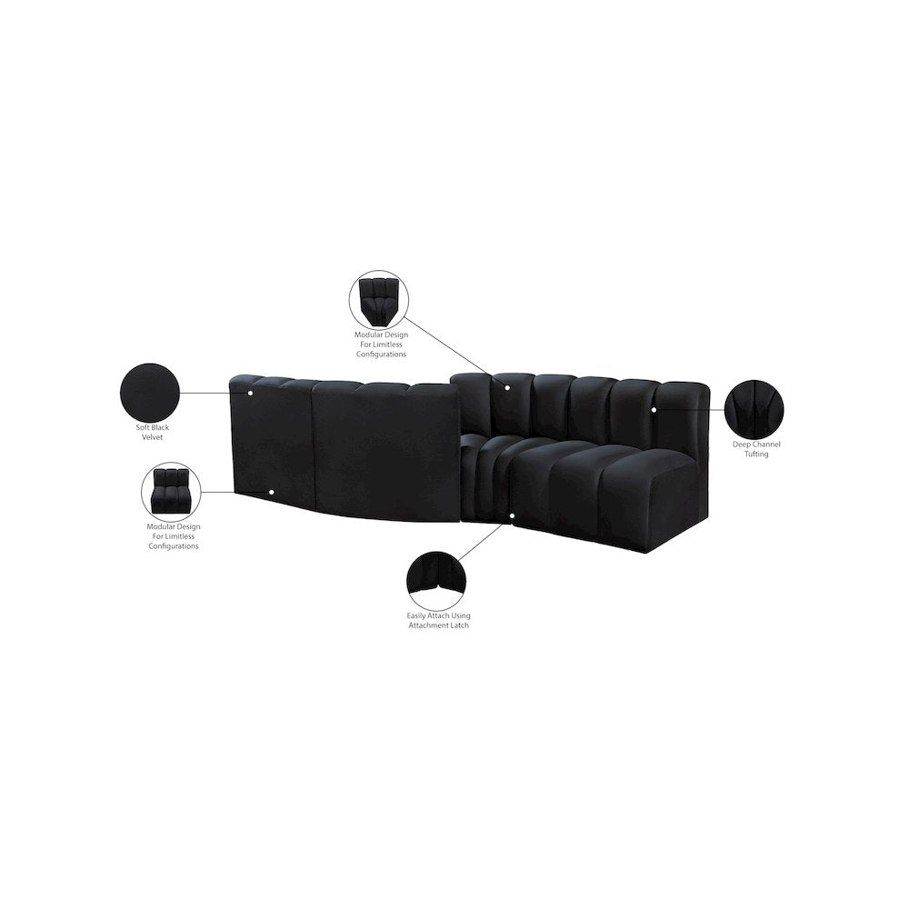 Arc Black Velvet Modular Sofa
