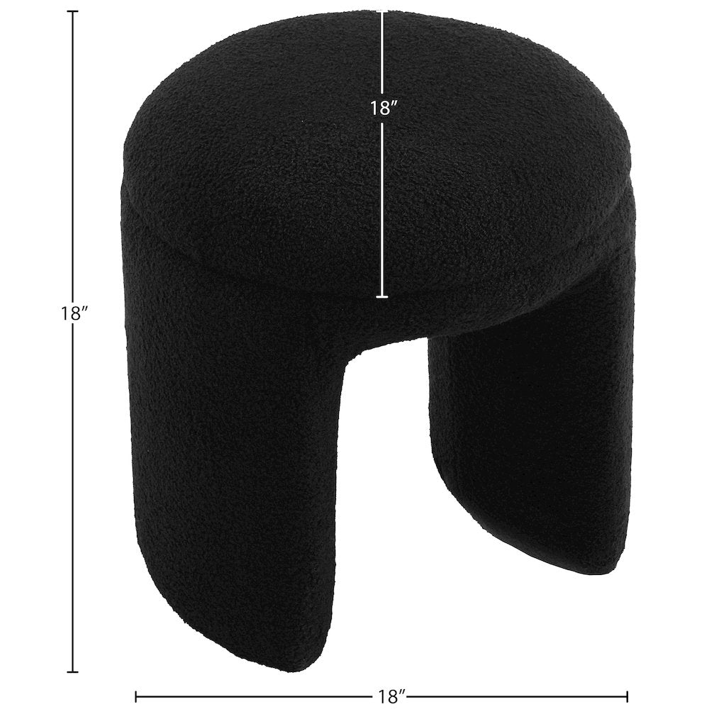 Bowen Black Faux Shearling Teddy Fabric Ottoman/Stool