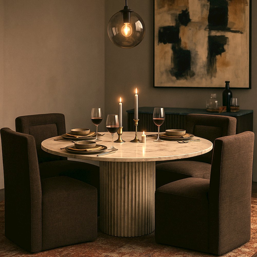 Duvina Brown Chenille Performance Fabric Upholstered Dining Chair
