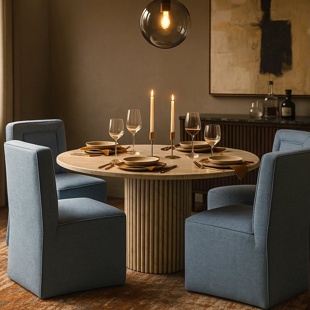 Duvina Light Blue Chenille Performance Fabric Upholstered Dining Chair