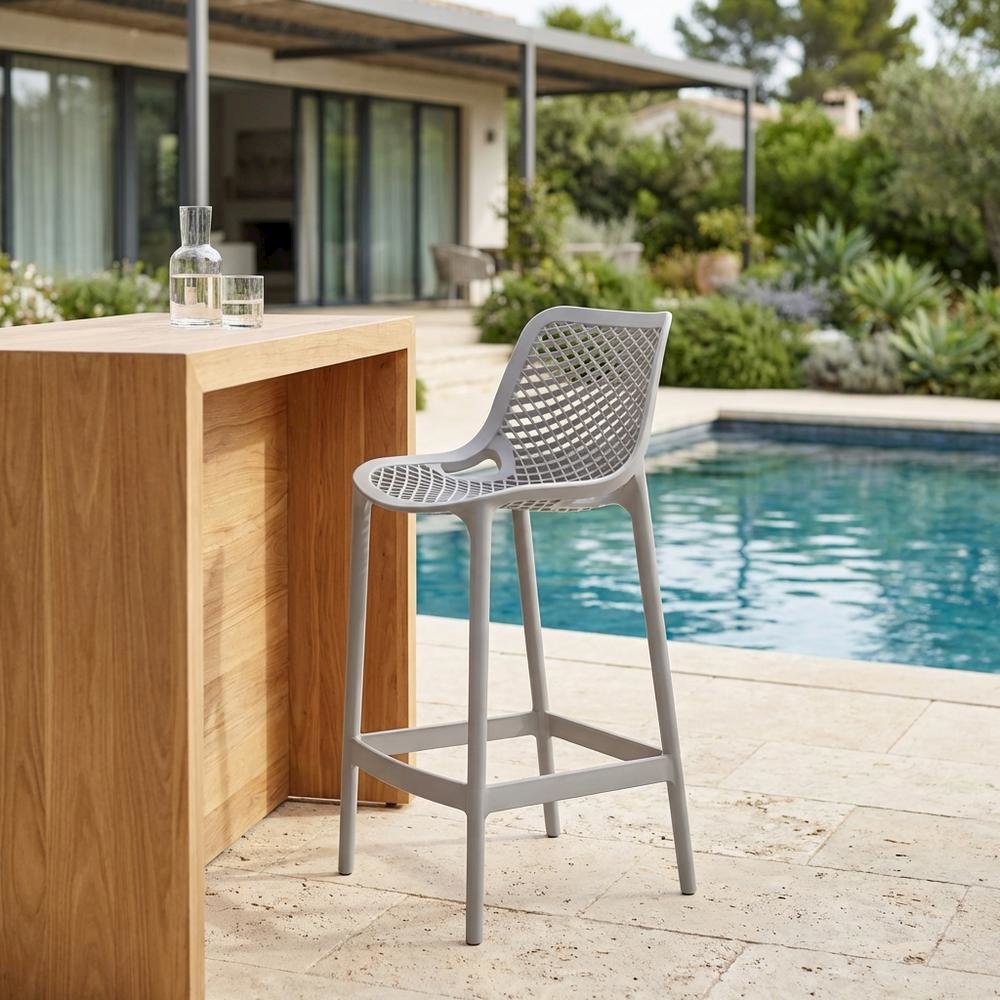 Gray Outdoor Patio Stool Set, Protective Finish, Contemporary Style