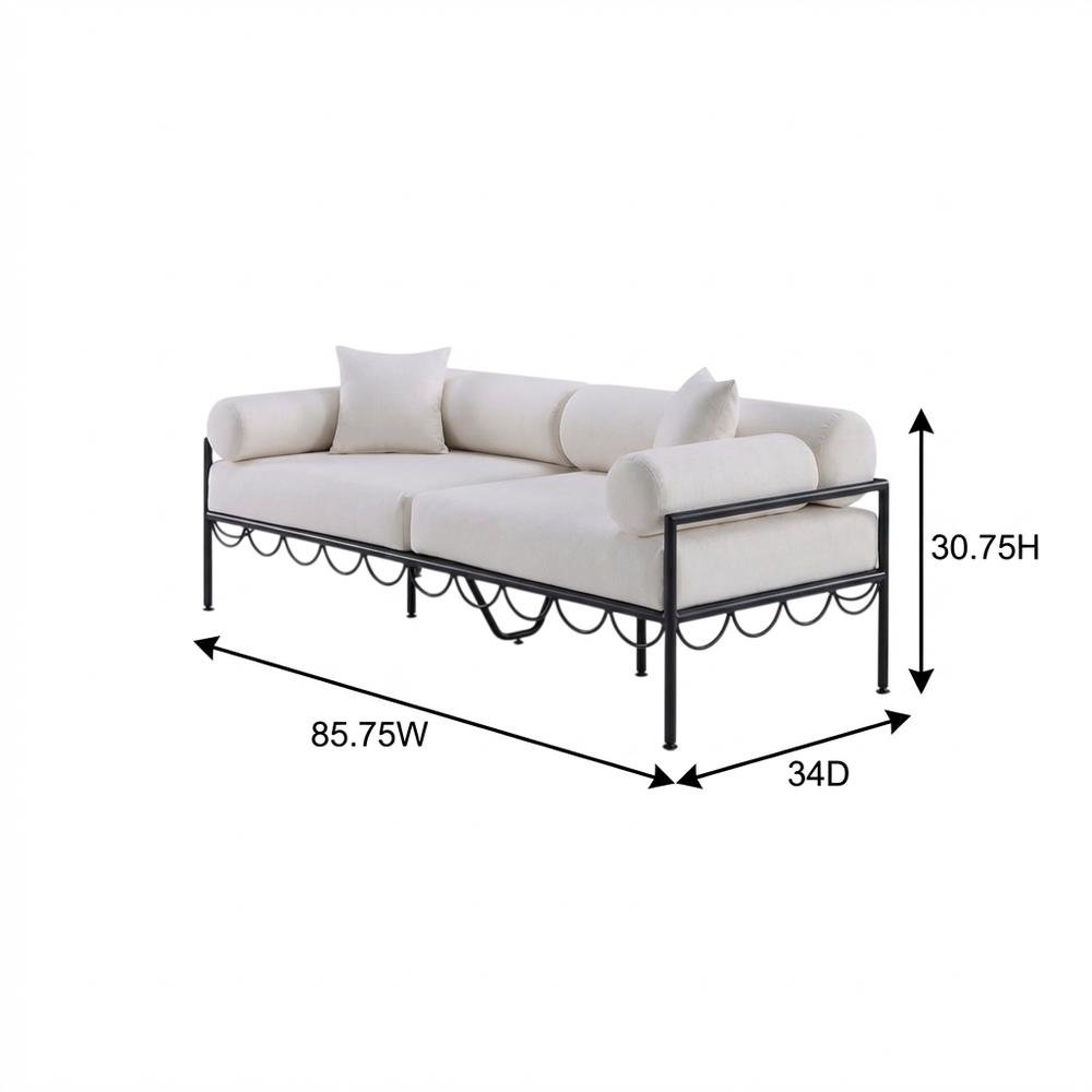 Cream Water-Resistant Outdoor Sofa With Cushions And Art Deco Style