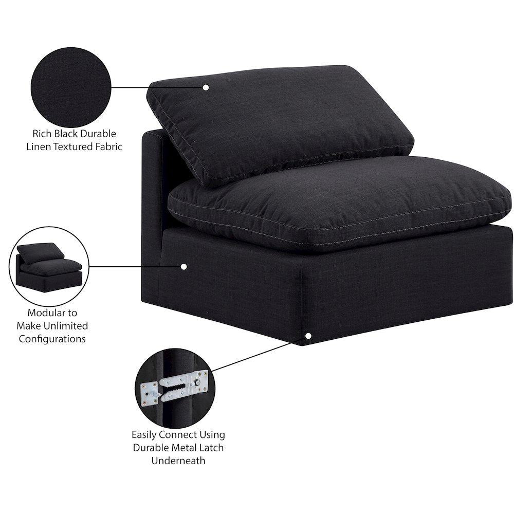Indulge Black Linen Textured Fabric Armless Chair