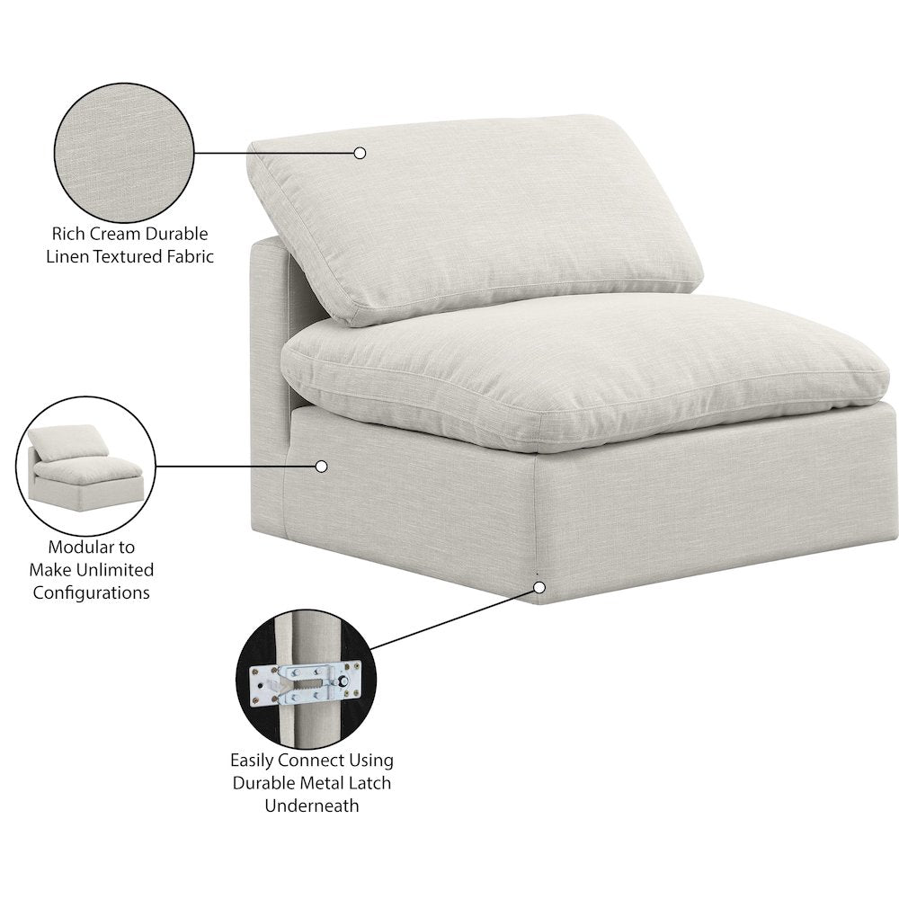 Indulge Cream Linen Textured Fabric Armless Chair