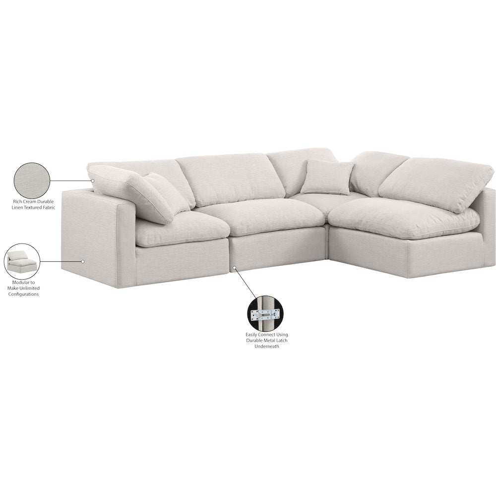 Indulge Cream Linen Textured Fabric Modular Sectional