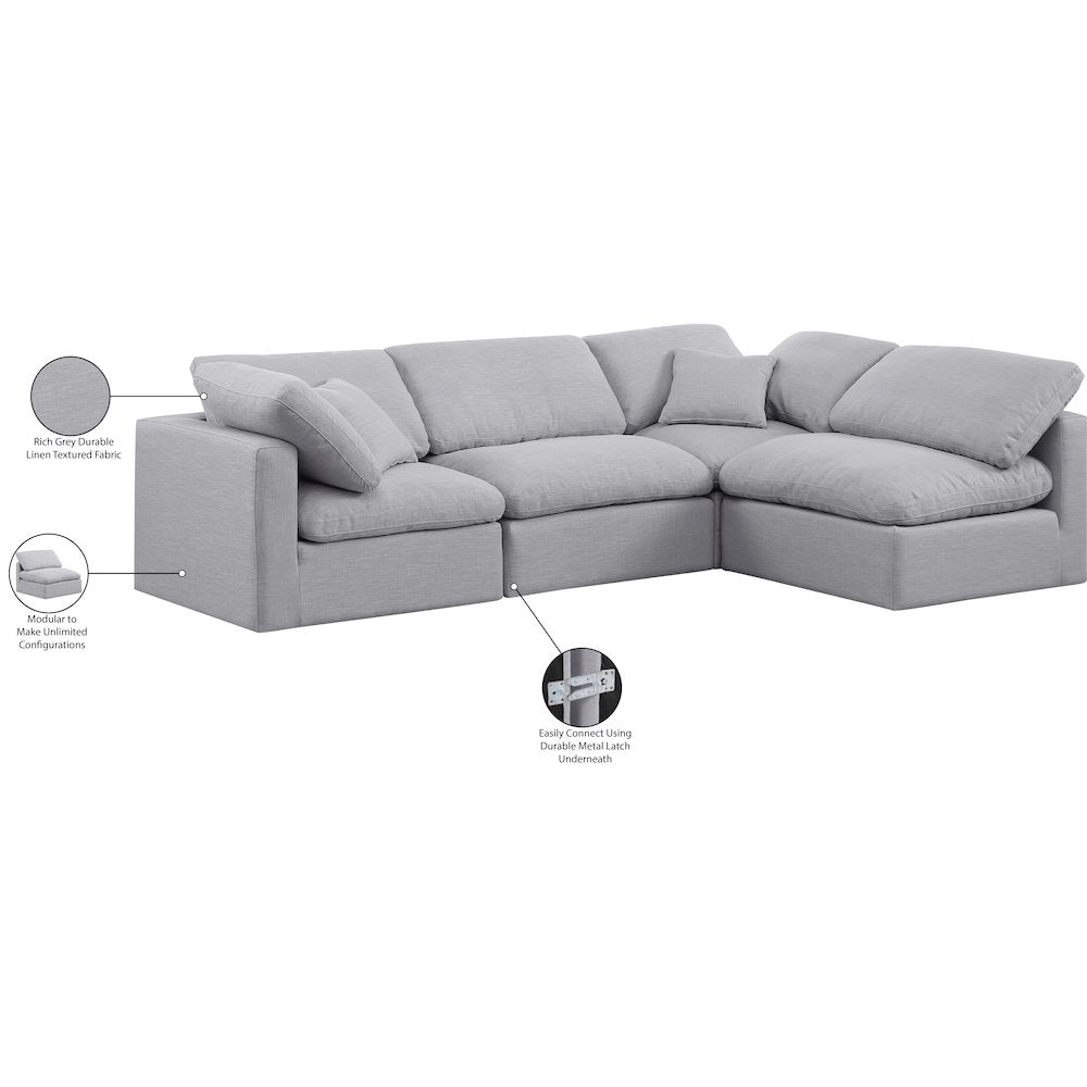 Indulge Grey Linen Textured Fabric Modular Sectional