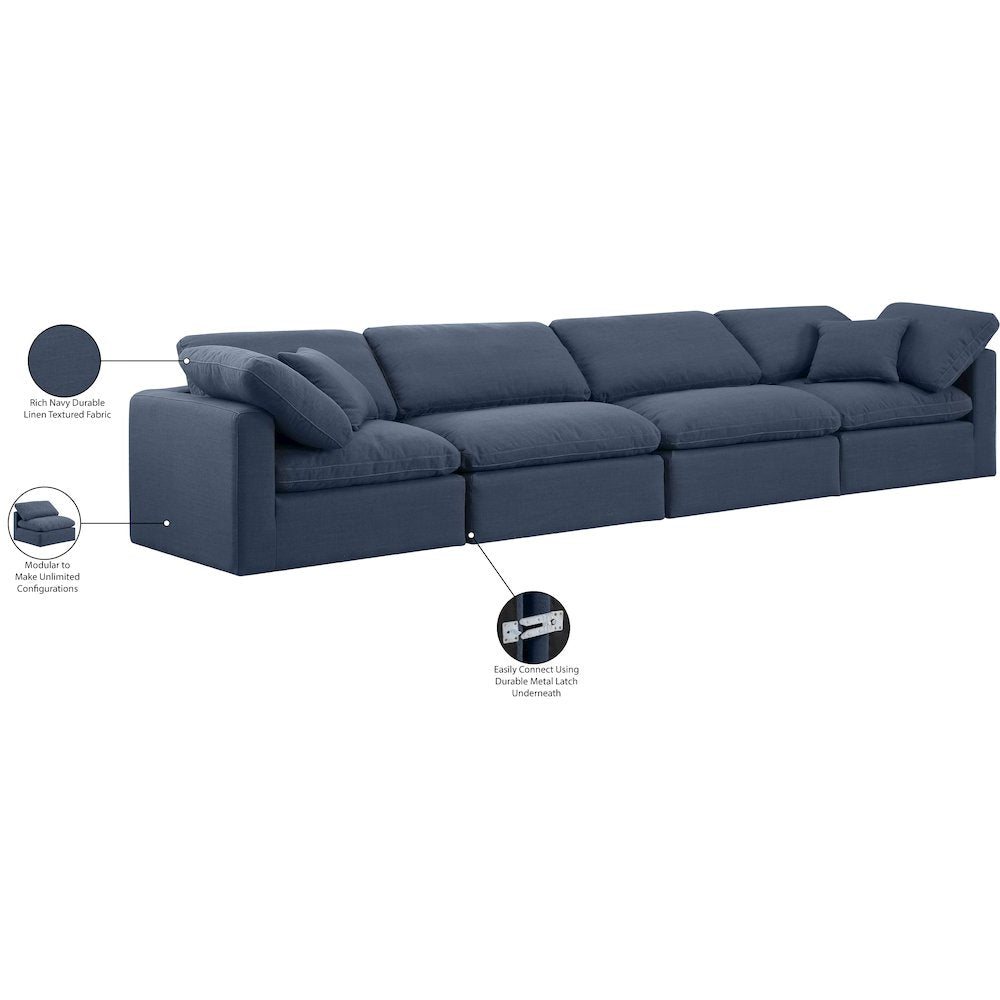 Indulge Navy Linen Textured Fabric Modular Sofa