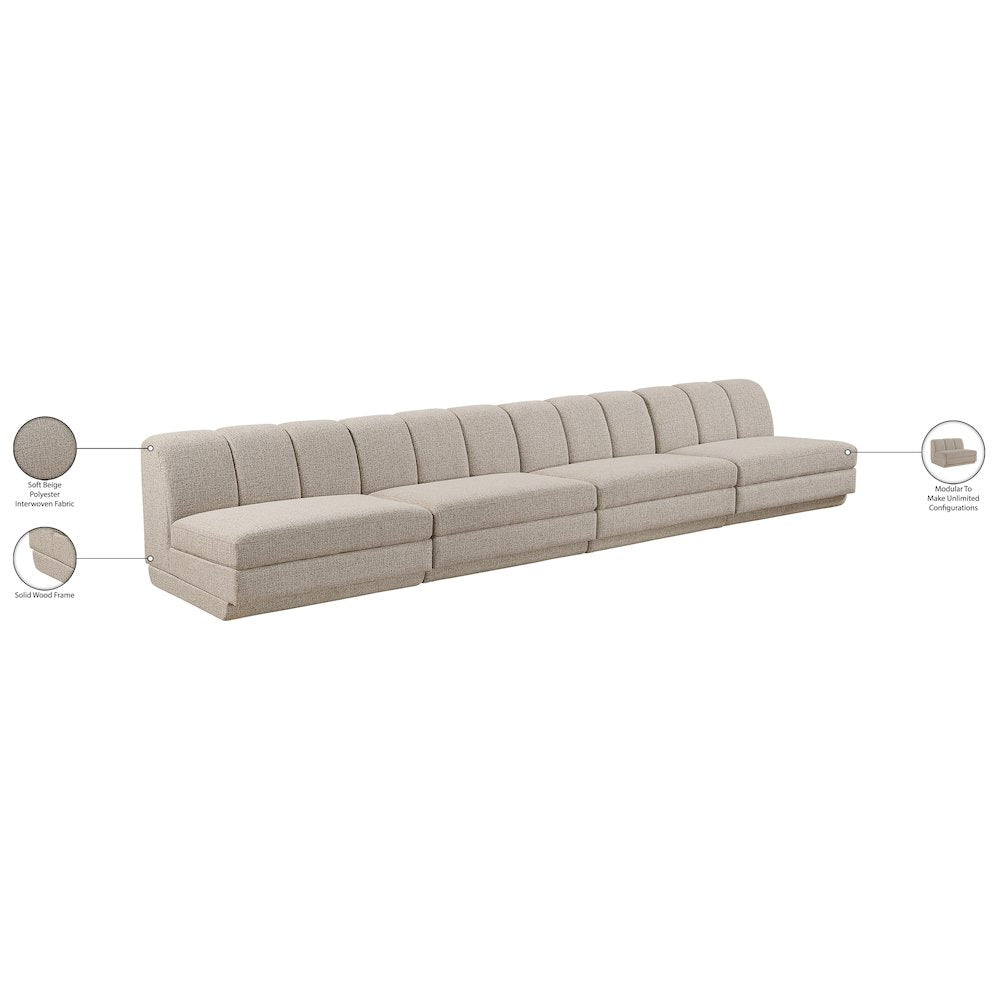Modari Beige Fabric Upholstered 4pc. Modular Sofa