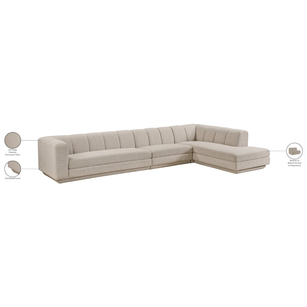 Modari Beige Fabric Upholstered 3pc. Modular Sectional