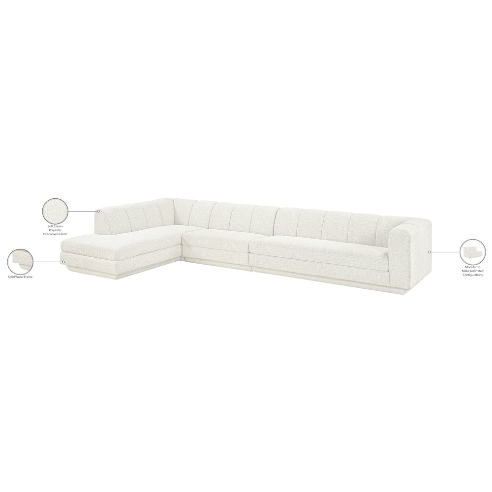 Modari Cream Fabric Upholstered 3pc. Modular Sectional