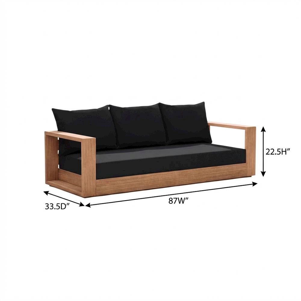 Contemporary Black Fabric Outdoor Sofa With Cushioned Seating And Pillow