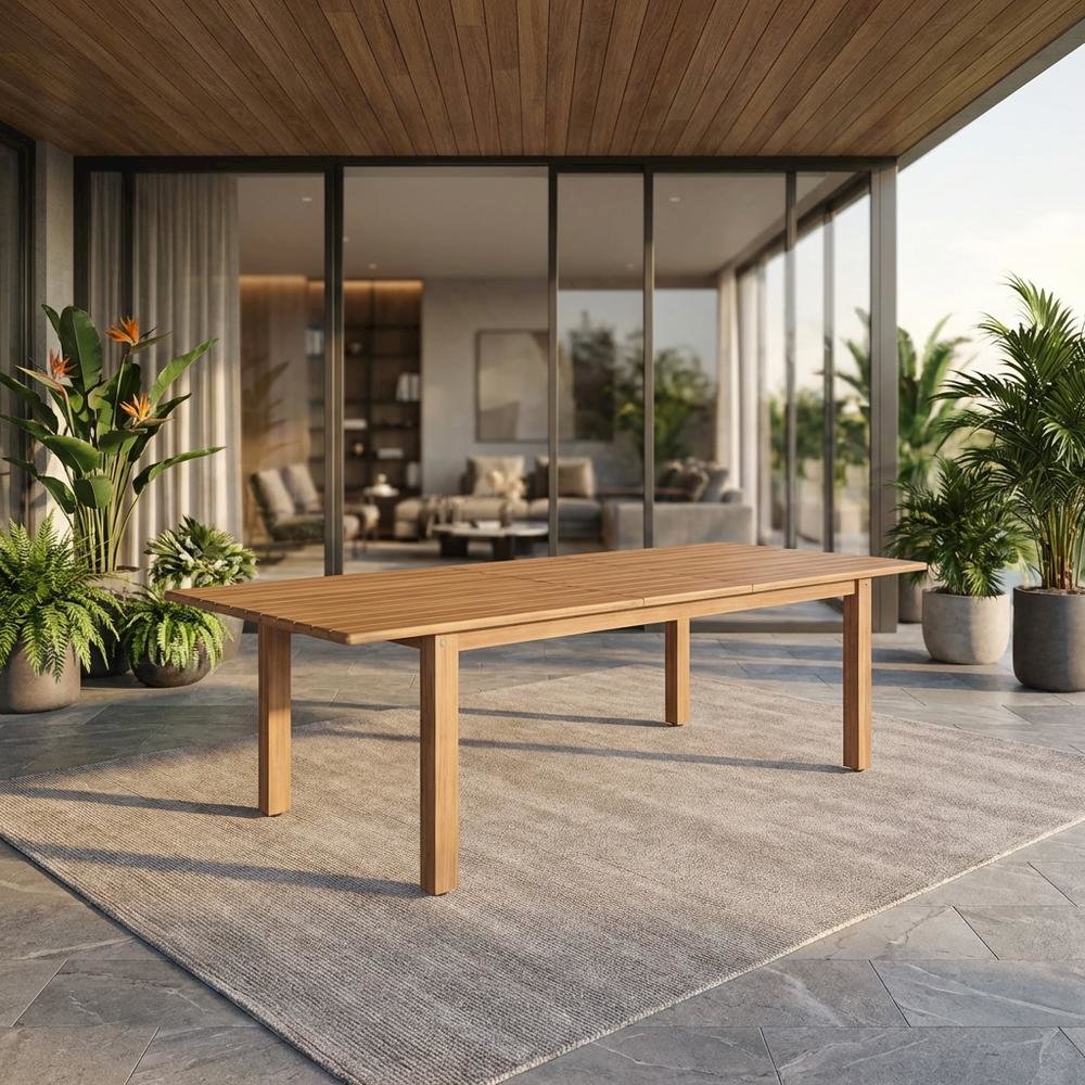 Natural Acacia Wood Outdoor Dining Table With Adjustable Width