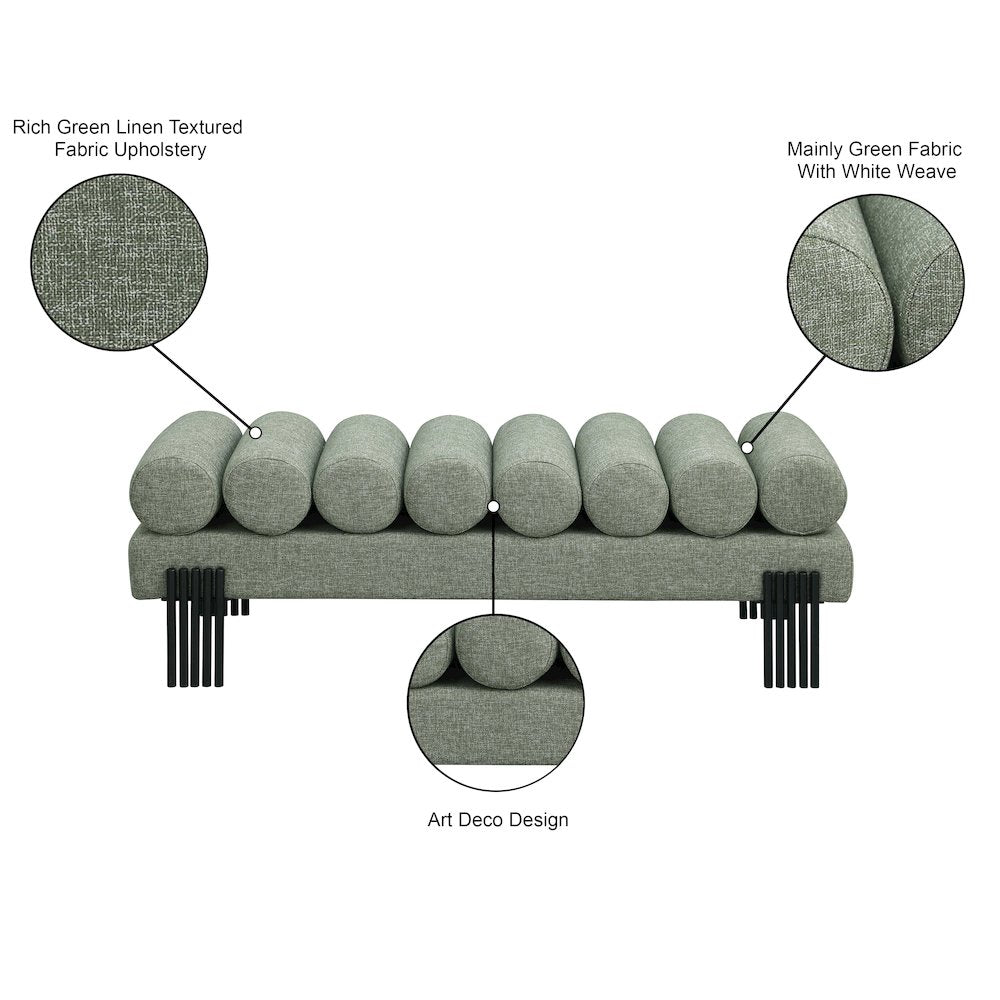 Akeela Green Linen Textured Fabric Bench