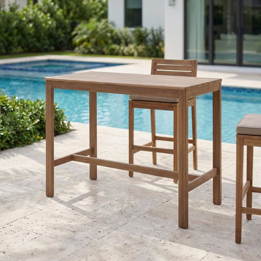 Acacia Wood Outdoor Rectangle Bar Table For Patio Entertaining