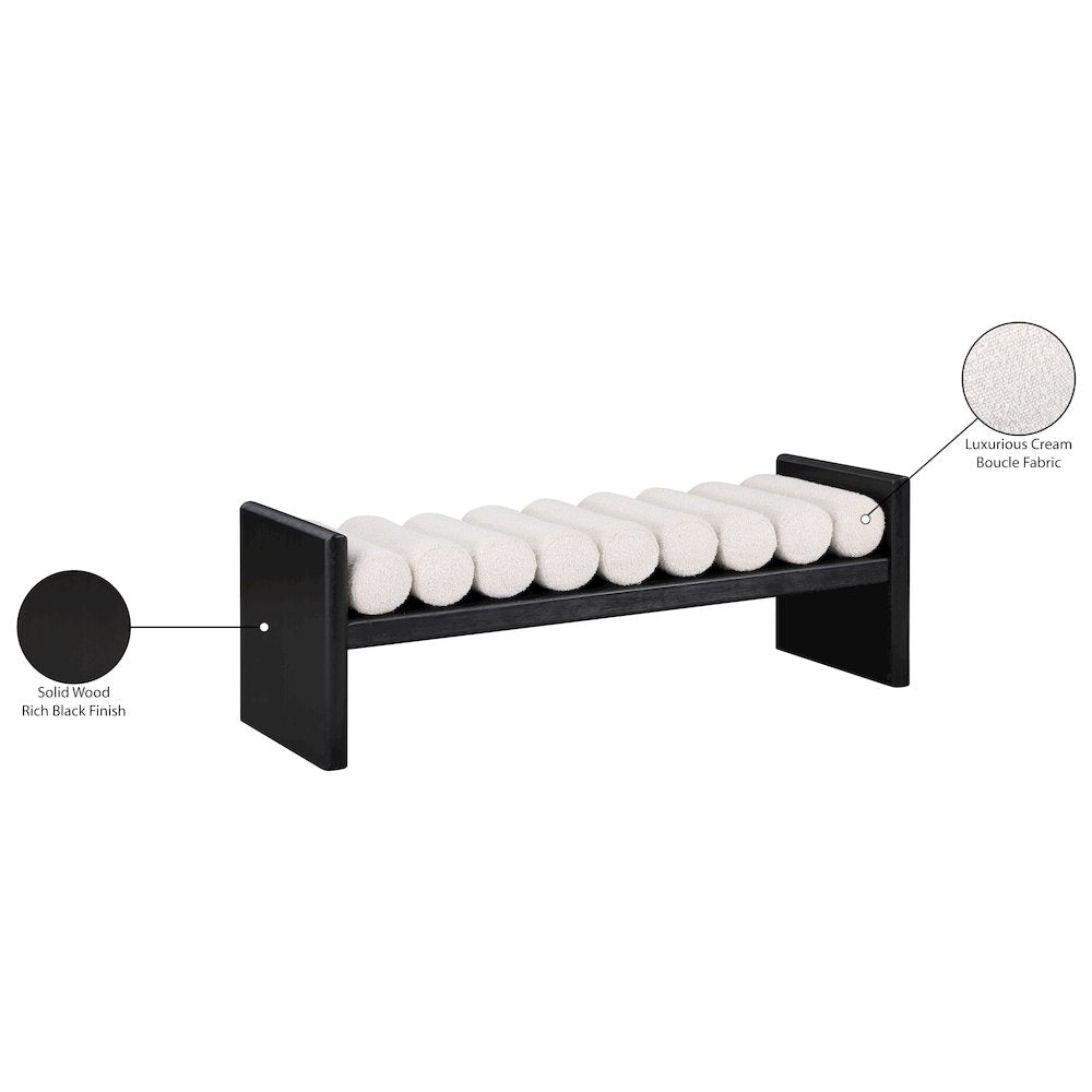 Waverly Cream Boucle Fabric Bench