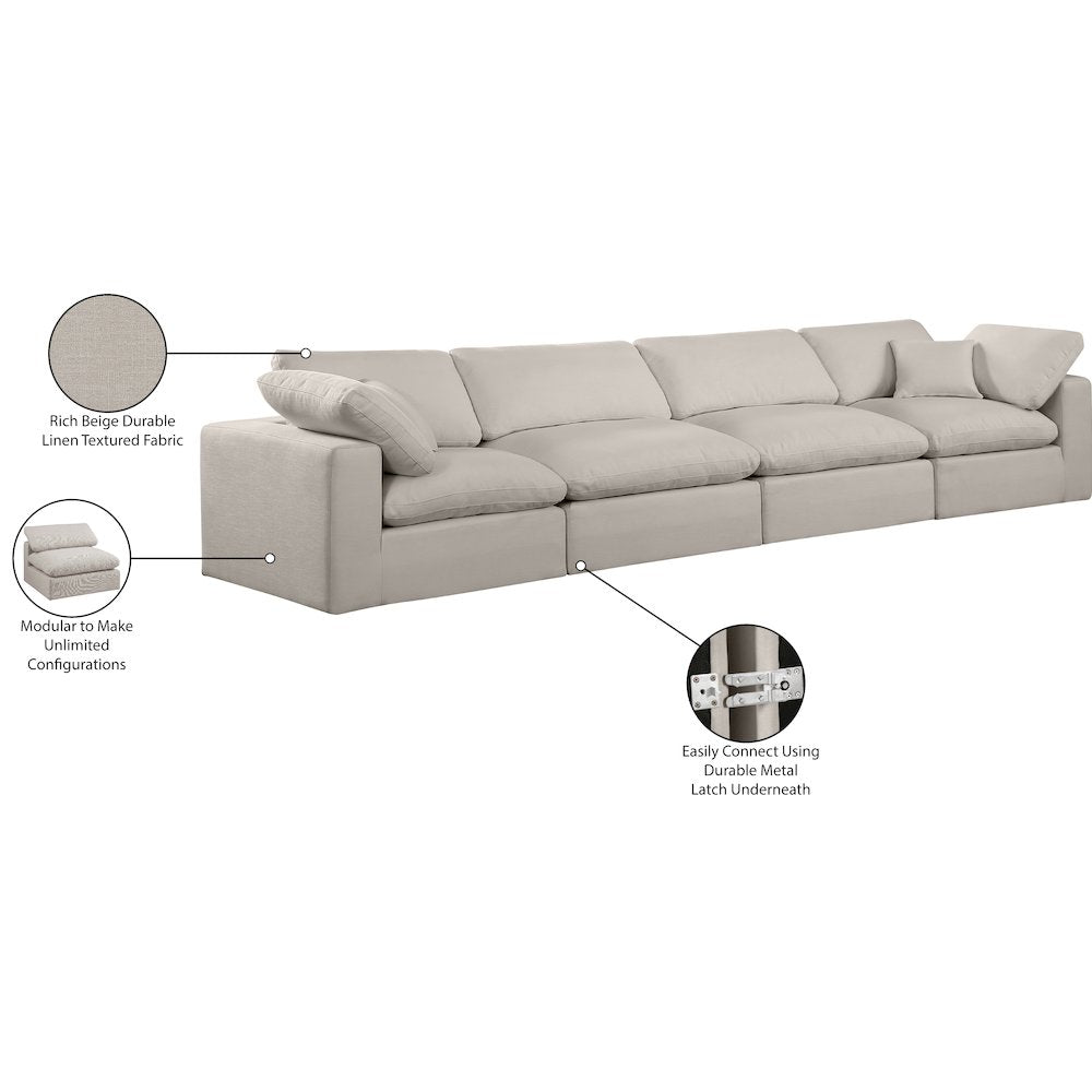 Comfy Beige Linen Textured Fabric Modular Sofa