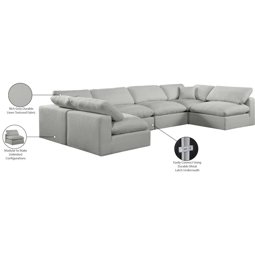 Comfy Grey Linen Textured Fabric Modular Sectional