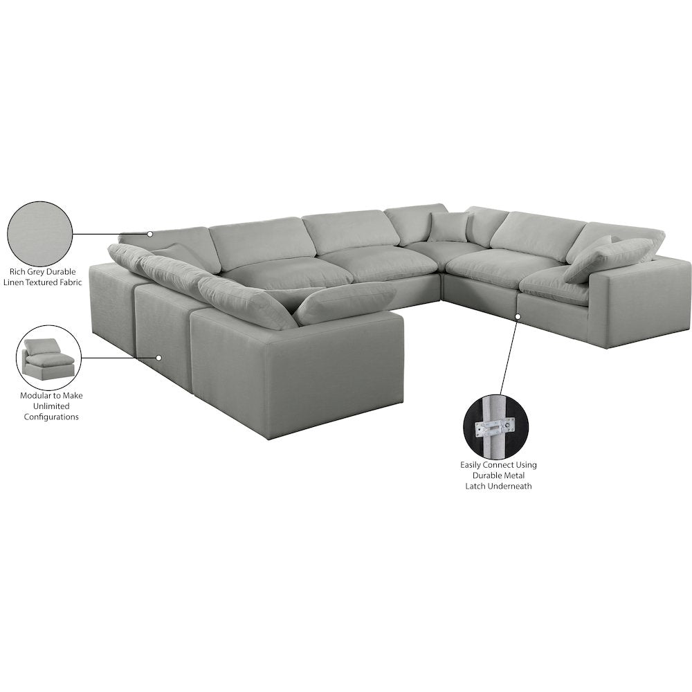Comfy Grey Linen Textured Fabric Modular Sectional