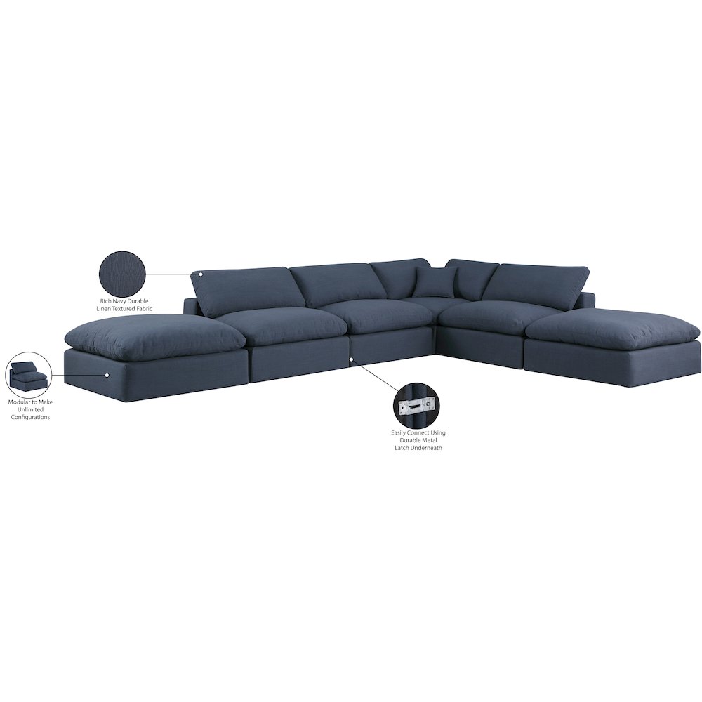 Comfy Navy Linen Textured Fabric Modular Sectional