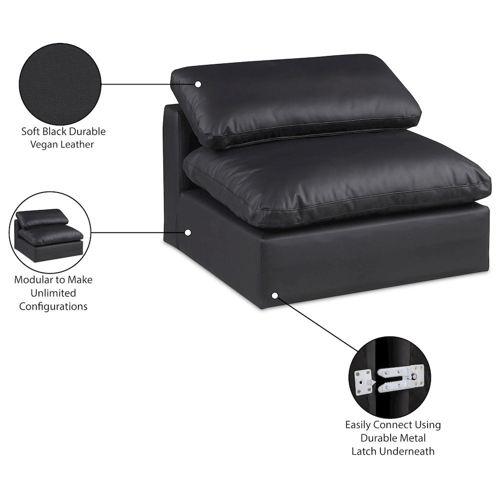 Comfy Black Vegan Leather Modular Armless Chair