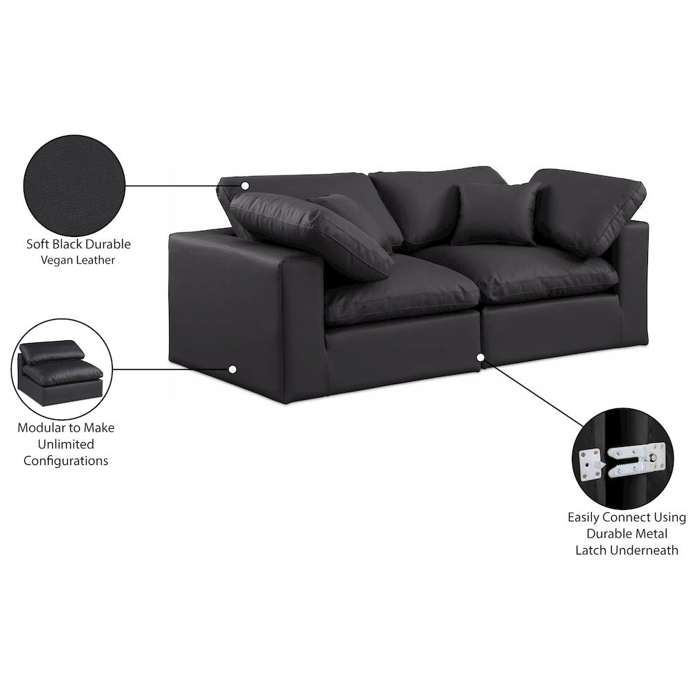 Comfy Black Vegan Leather Modular Sofa