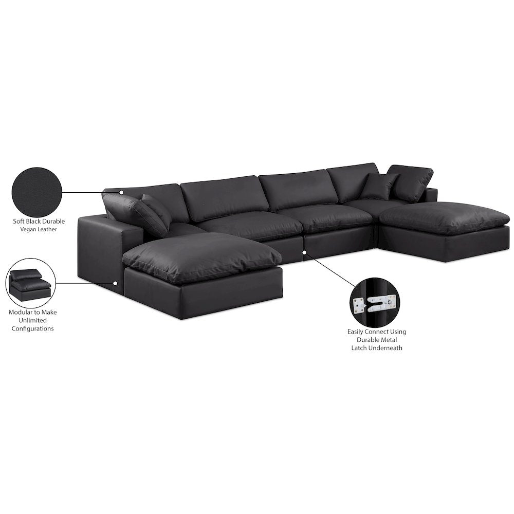 Comfy Black Vegan Leather Modular Sectional