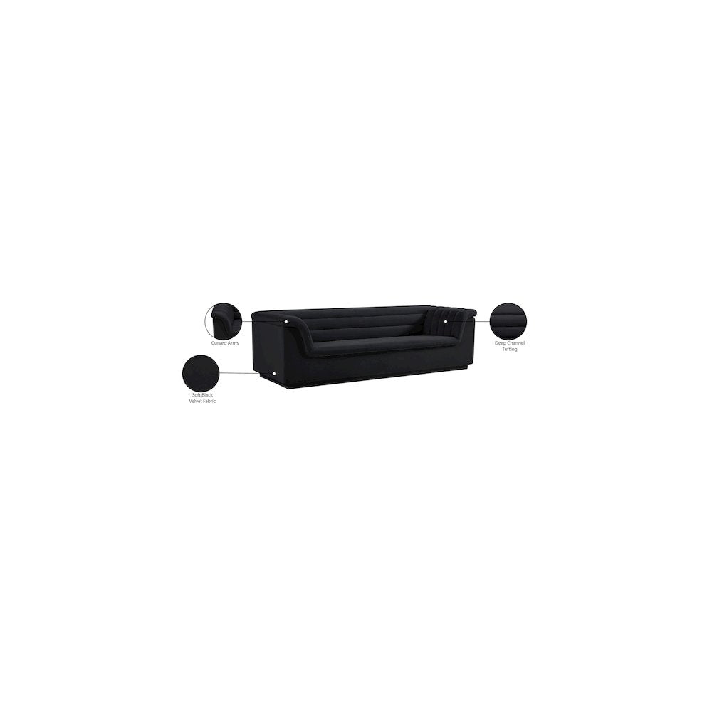 Cascade Black Velvet Fabric Sofa