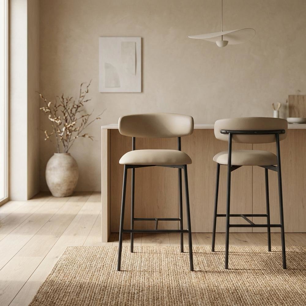 Vegan Leather Counter Stools with Back, Kitchen Island, Taupe, Set of 2
