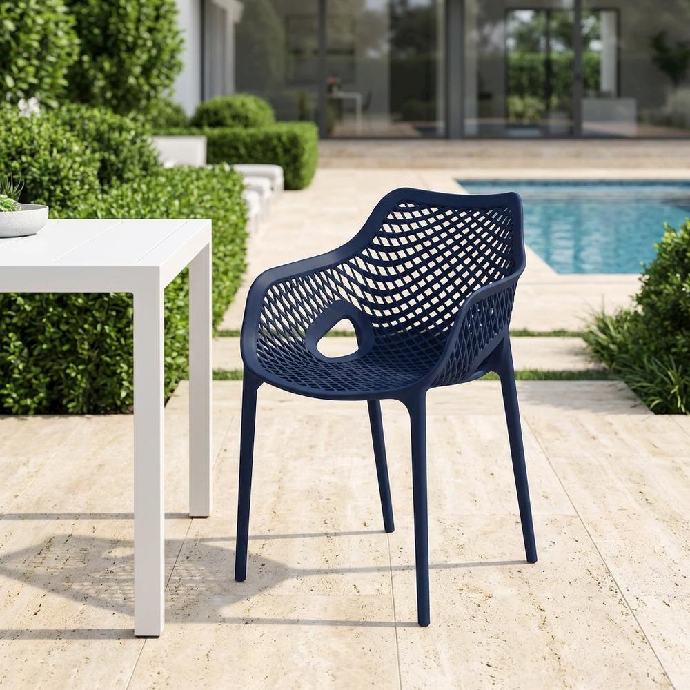 Navy Outdoor Dining Chair Set With Protective Finish For Patio Use
