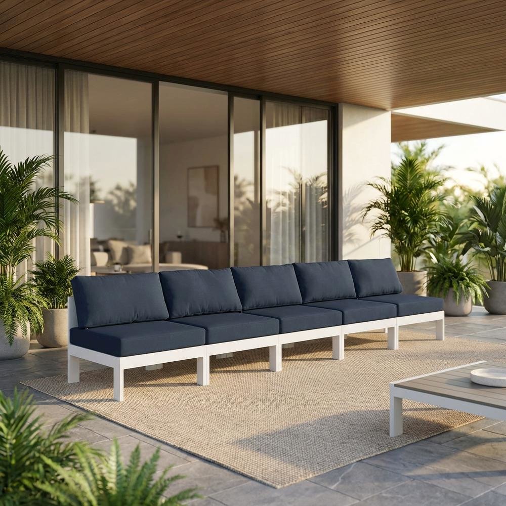 Navy Fabric Outdoor Patio Modular Sofa, Contemporary Style, Durable Material