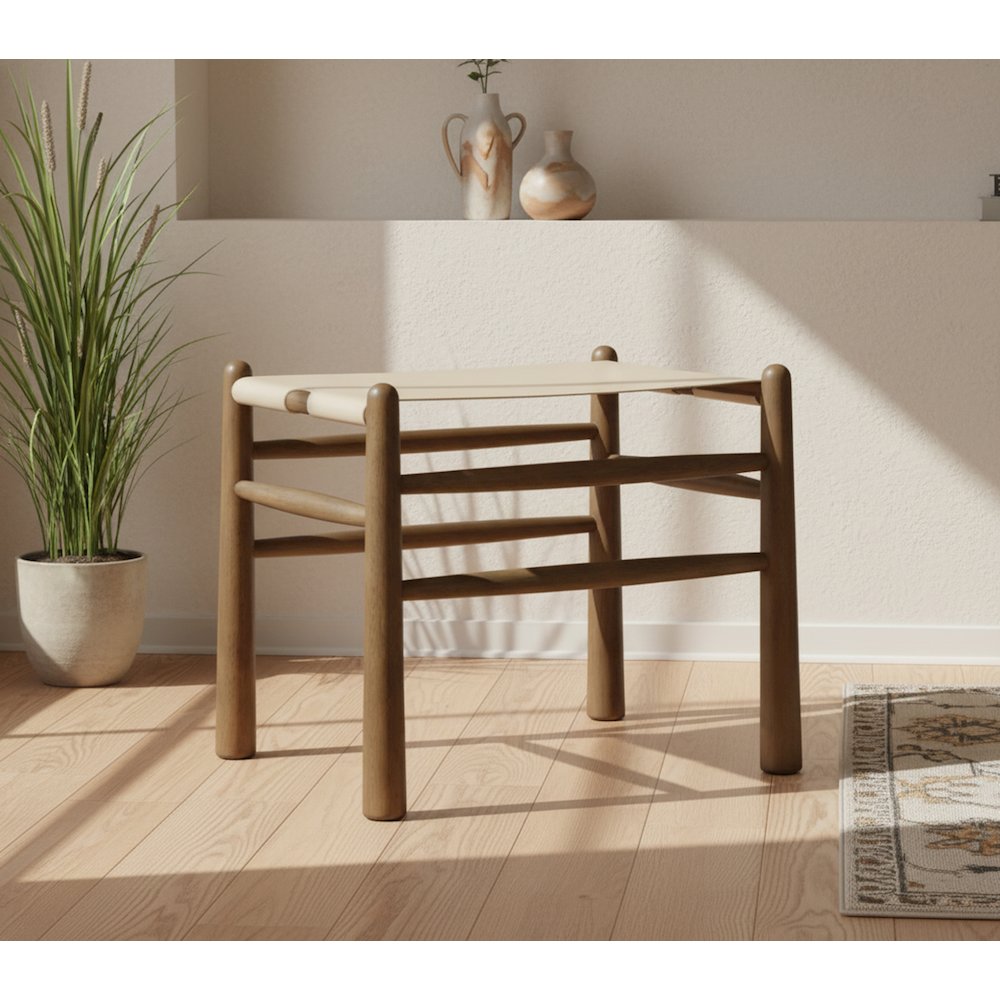 Santos Beige Vegan Leather Upholstered Bench