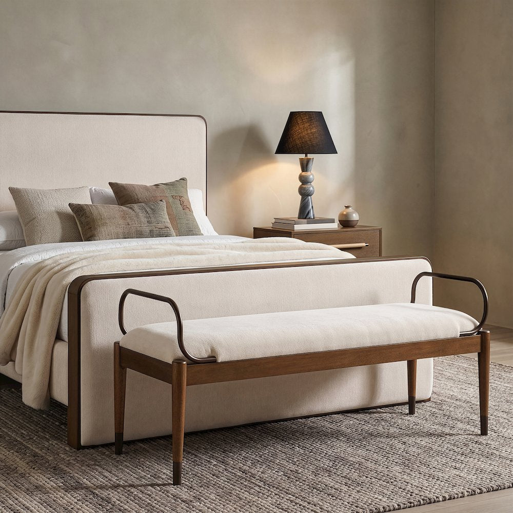 Cambria Cream Fabric Upholstered Bench