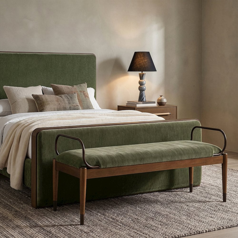 Cambria Green Fabric Upholstered Bench