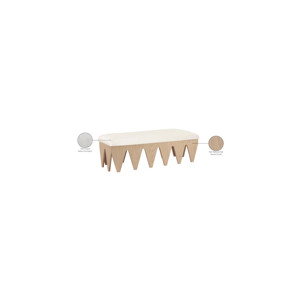 Altair Cream Velour Fur Fabric Bench