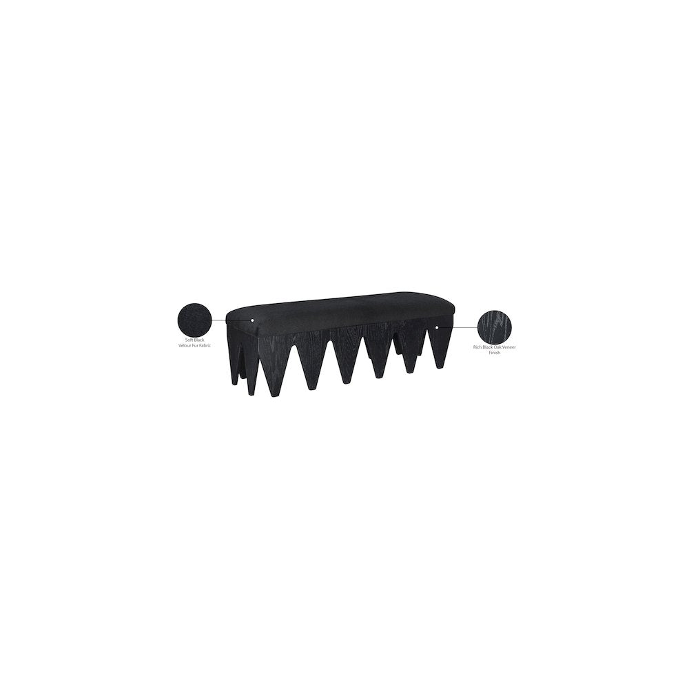 Altair Black Velour Fur Fabric Bench