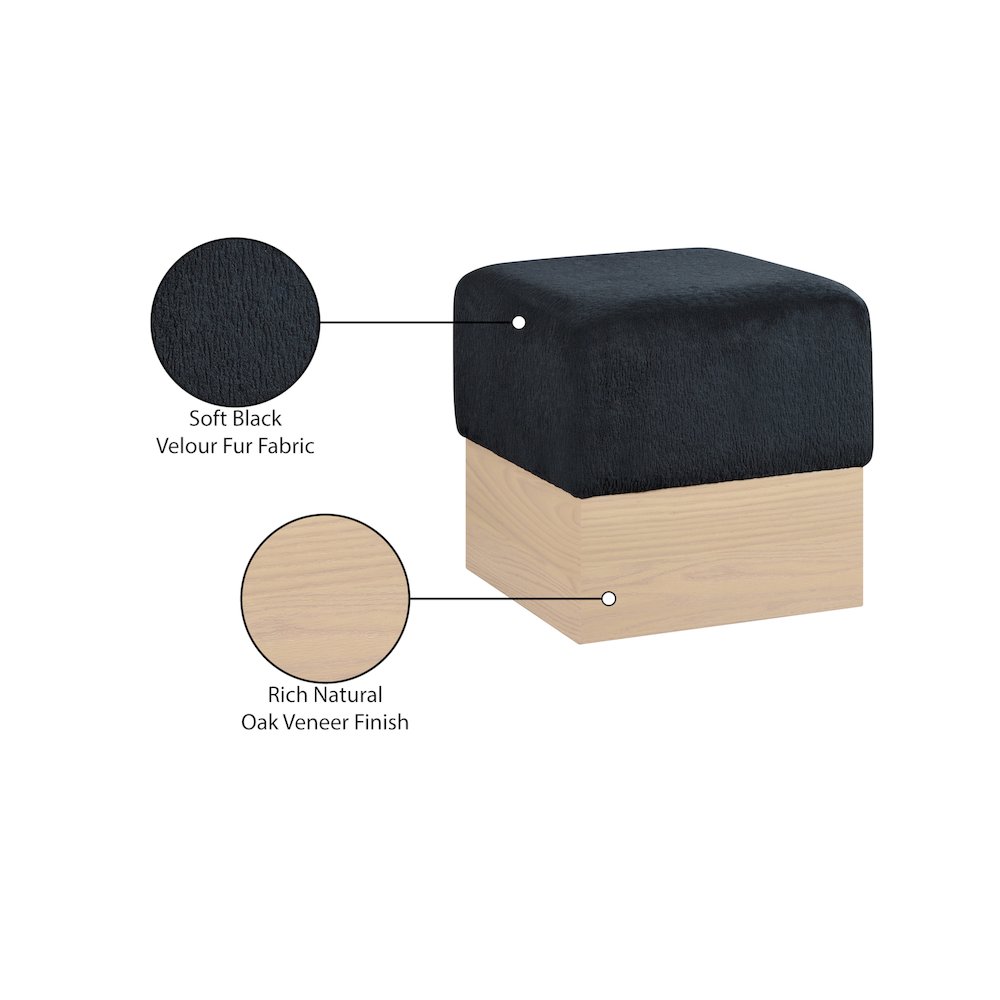 Havre Black Velour Fur Fabric Ottoman/Stool