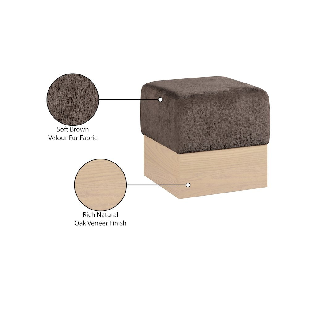 Havre Brown Velour Fur Fabric Ottoman/Stool