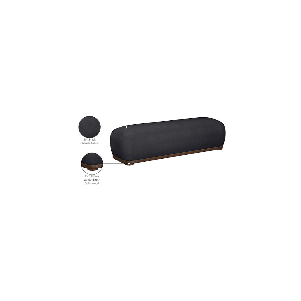 Calum Black Chenille Fabric Bench